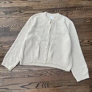 Cream beige gold oversized buttons preppy quiet luxury H&M cardigan sweater